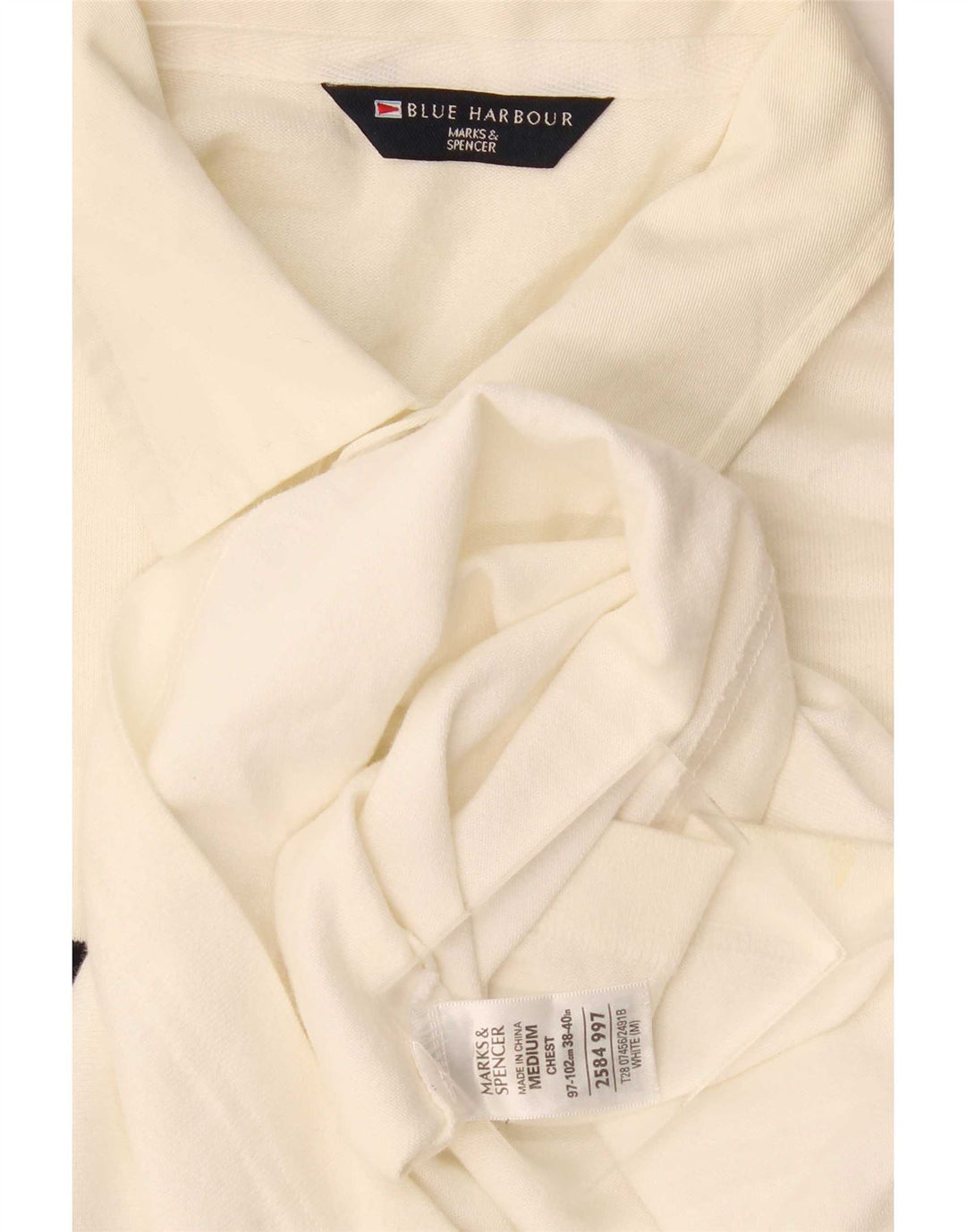 Marks & Spencer Herren Blue Harbor Poloshirt Medium Off White gestreift
