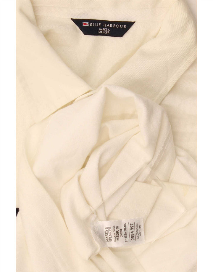 Marks & Spencer Herren Blue Harbor Poloshirt Medium Off White gestreift