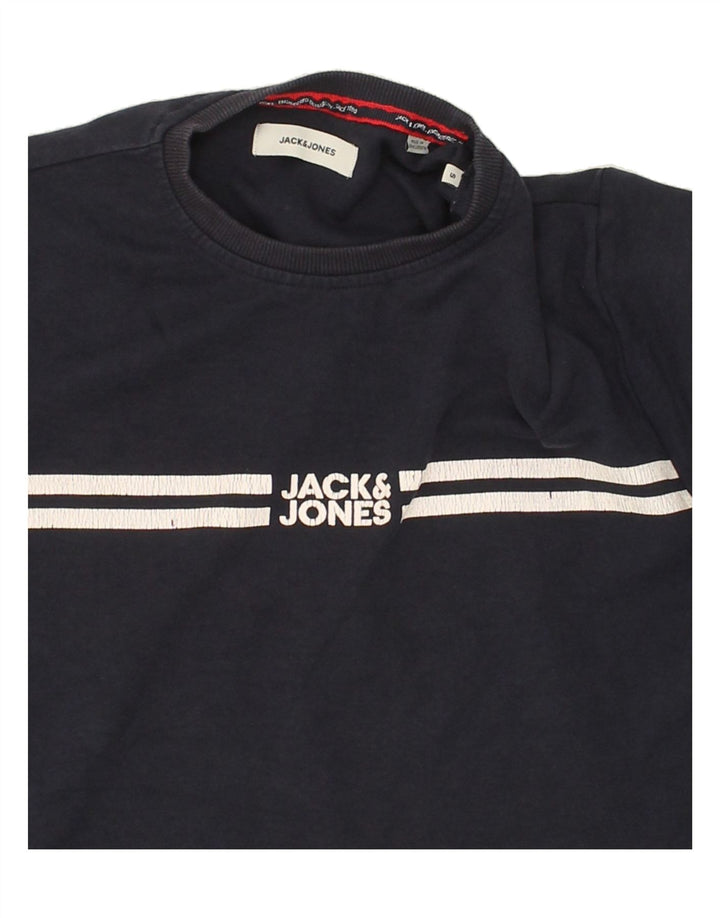 JACK & JONES Mens Graphic Sweatshirt Jumper Small Navy Blue Cotton Vintage Jack & Jones and Second-Hand Jack & Jones from Messina Hembry 