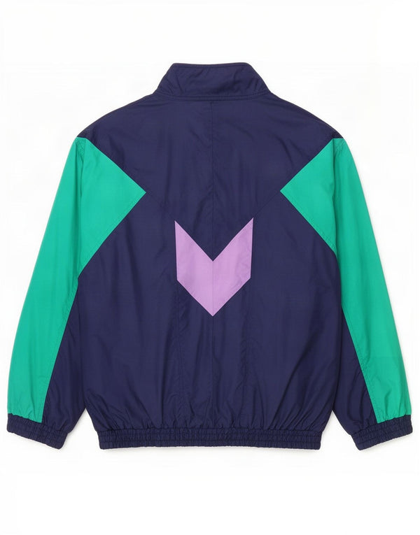 Vintage Herren-Trainingsanzug-Oberteil, große marineblaue Farbblock-Polyamidjacke