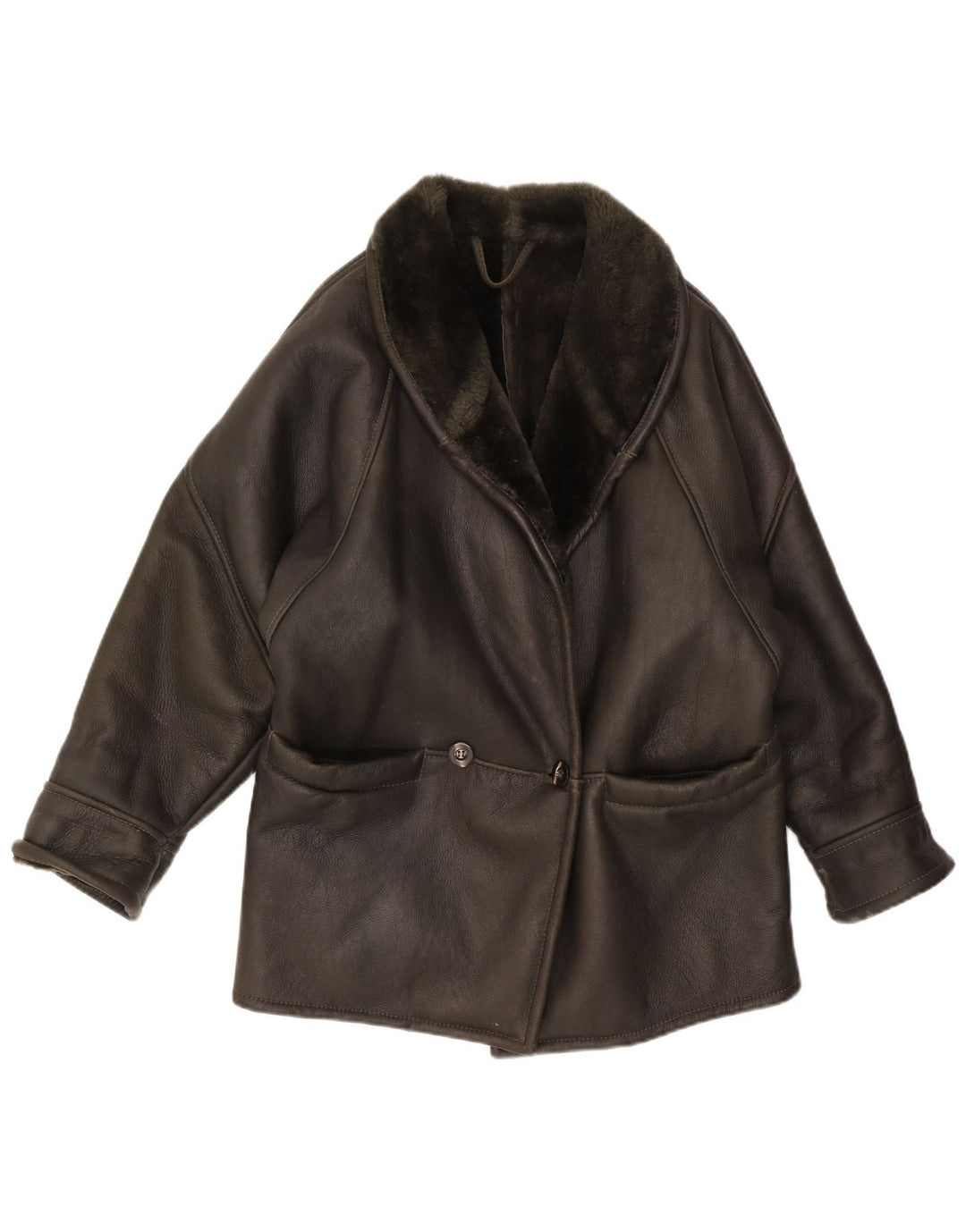 VINTAGE Damen Lammfelljacke UK 16 Large Schwarz