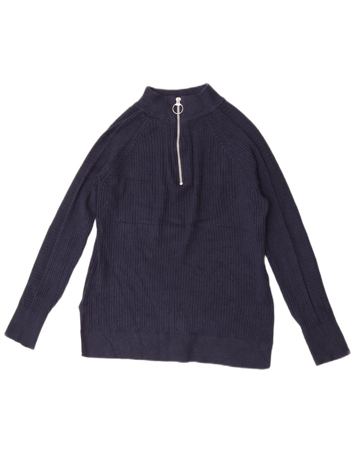 Marks & Spencer Damen Pullover mit Reißverschluss am Hals, Gr. 10, Marineblau