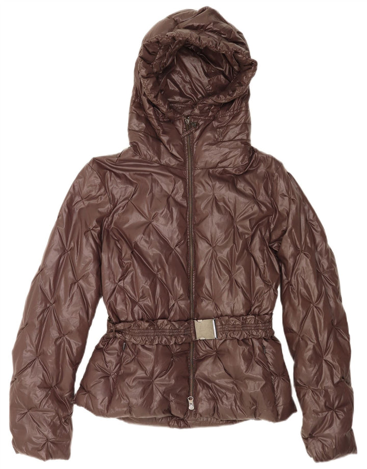Cerruti 1881 Wattierte Damenjacke mit Kapuze IT 46 XL Braunes Polyamid