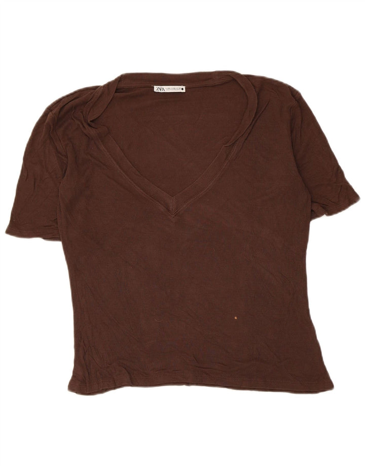 Zara Damen T-Shirt Top UK 12 Mittelbraun