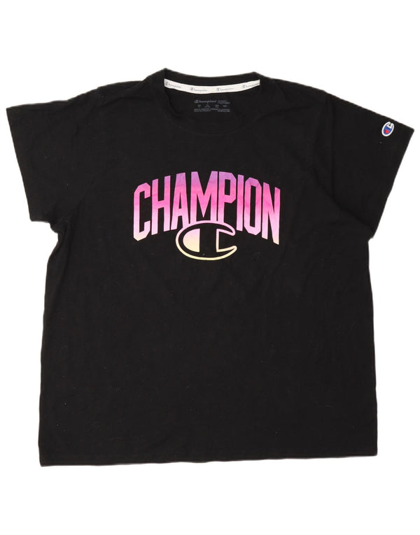 Champion Womens Graphic T-Shirt Top UK 18 XL Schwarz Baumwolle