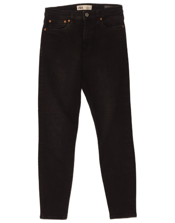 Zara Damen Crop Skinny Jeans EU 38 Small W28 L26 Schwarze Baumwolle