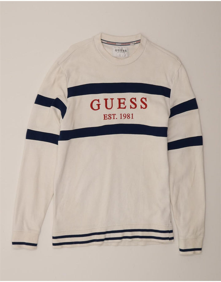 Guess Herren-Grafik-Oberteil, langärmelig, mittelweiß, Colourblock-Baumwolle