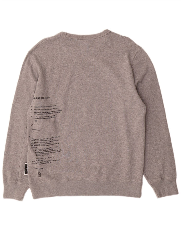 NOUMENO CONCEPT Grafischer Herren-Sweatshirtpullover aus mittelgrauer Baumwolle