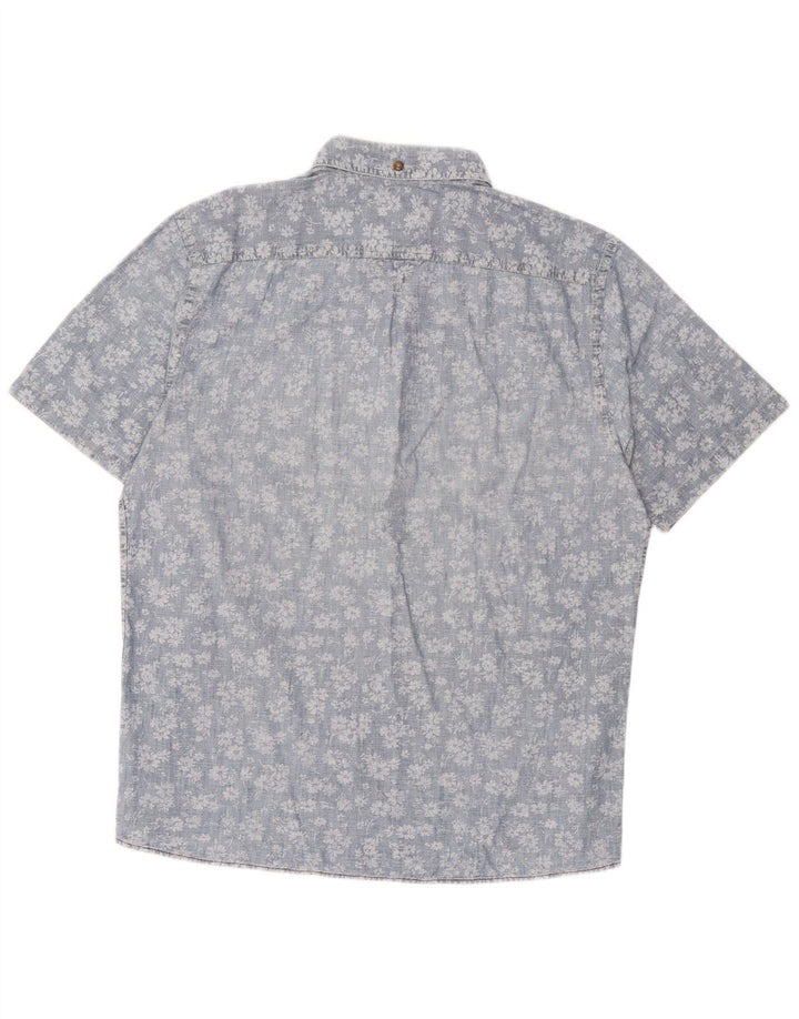 Marlboro Classics Herren-Pulloverhemd, kurzärmelig, schmale Passform, 2XL, blaues Blumenmuster