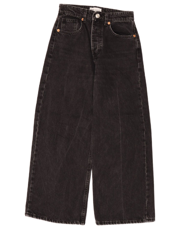 Zara Damen-Jeans mit hoher Taille und weitem Bein, EU 36, XS, B26, L26, schwarze Baumwolle