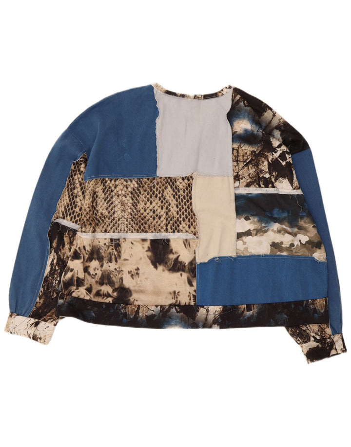 Zara Damen Crop Graphic Top Langarm UK 14 Medium Mehrfarbig