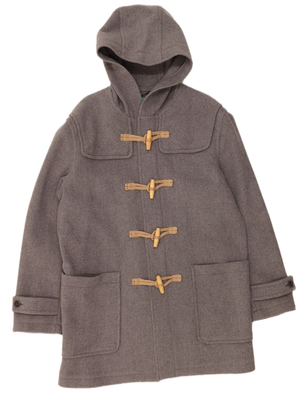 BENETTON Herren-Dufflecoat mit Kapuze, UK 42, XL, graue Wolle