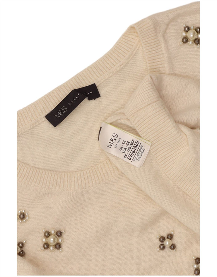 MARKS & SPENCER Damen-Pullover mit U-Boot-Ausschnitt, UK-Gr. 14, Größe L, gebrochenes Weiß