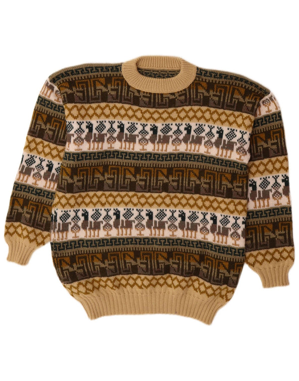 Vintage Herren-Pullover mit Rundhalsausschnitt, mittelgroß, mehrfarbig, Fair Isle