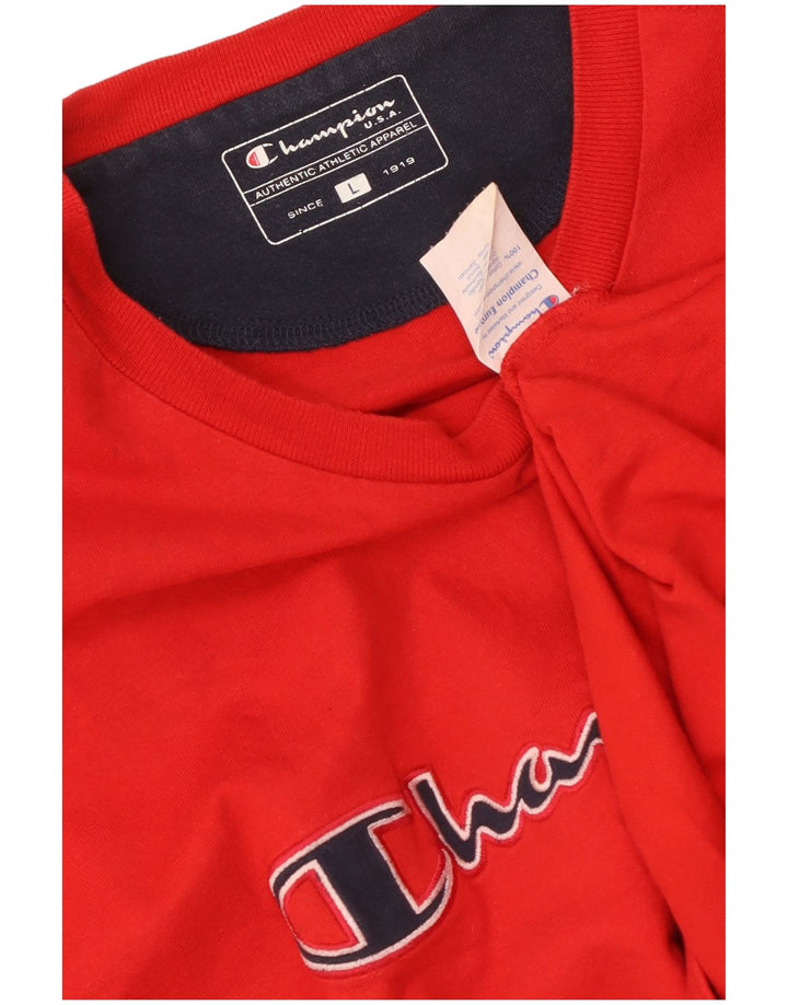 CHAMPION Herren-T-Shirt mit Grafik, Größe L, aus roter Baumwolle