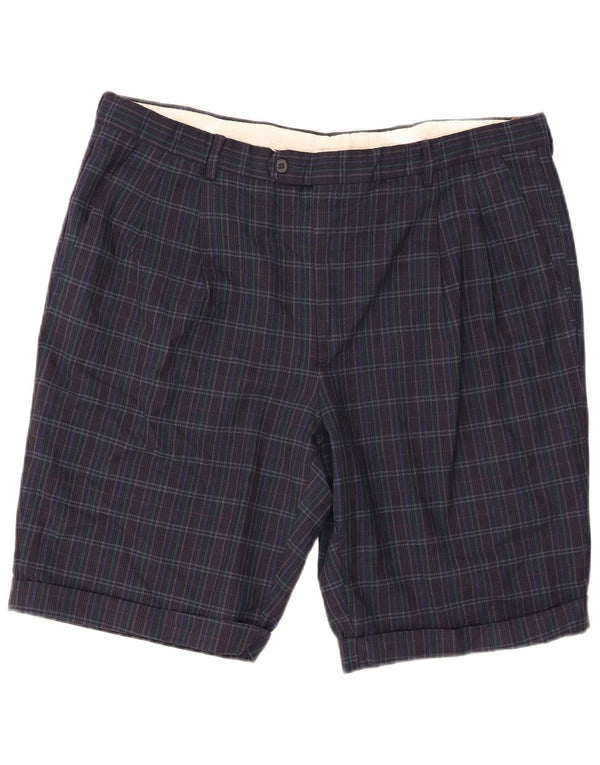 Vintage Herren Chino-Shorts mit Pegged, W38, XL, marineblau, kariert, Schurwolle