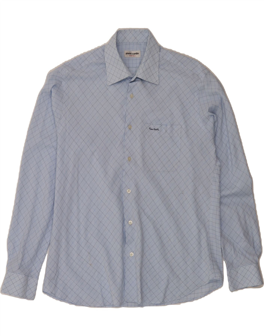 PIERRE CARDIN Mens Shirt Size 41 Medium Blue Check Polyester Vintage Pierre Cardin and Second-Hand Pierre Cardin from Messina Hembry 