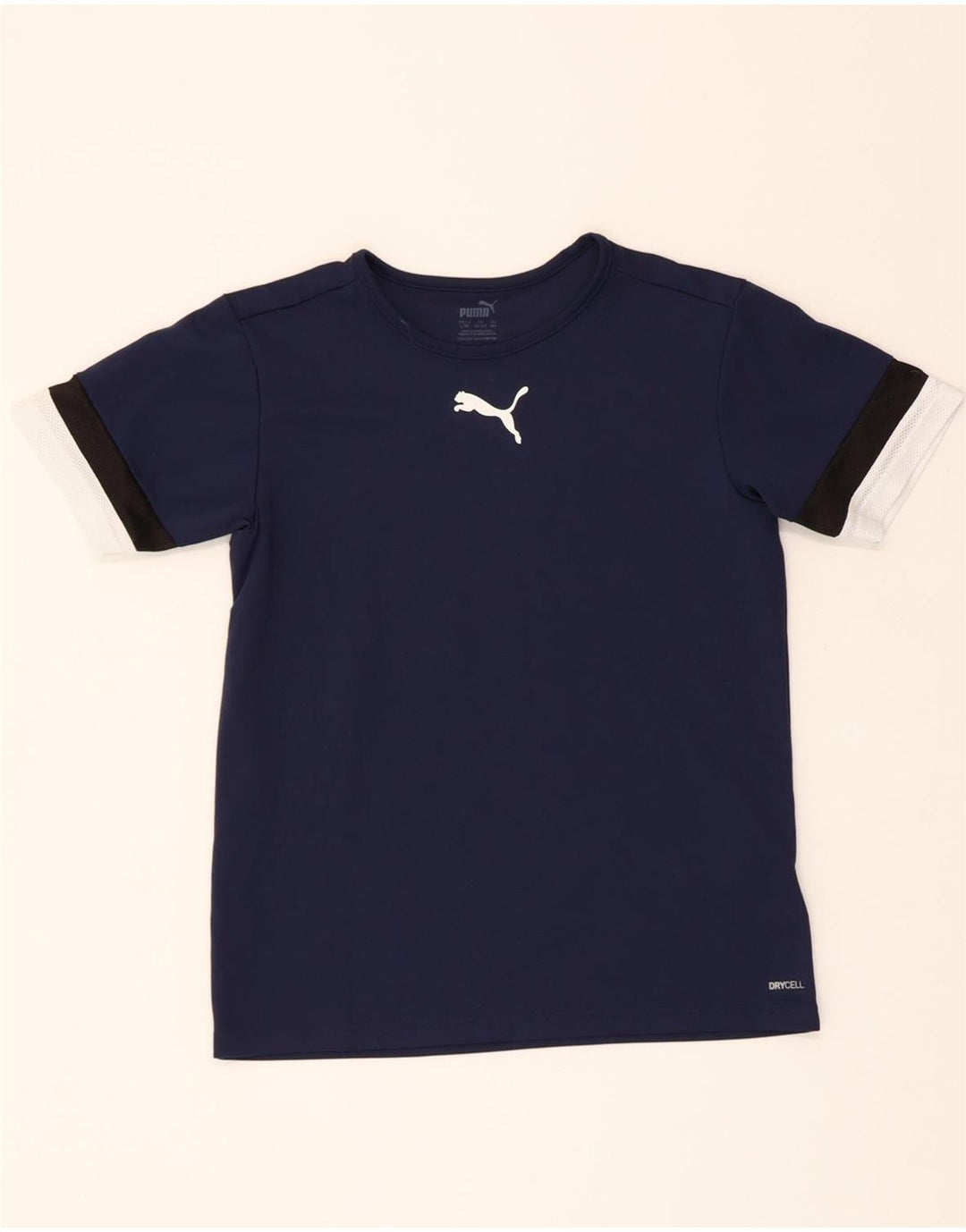 PUMA Boys Graphic T-Shirt Top 13-14 Years Navy Blue Colourblock Polyester Vintage Puma and Second-Hand Puma from Messina Hembry 