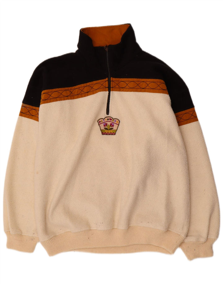 Silvy Herren-Fleecepullover mit Reißverschluss, XL, gebrochenes Weiß, Farbblock-Polyester