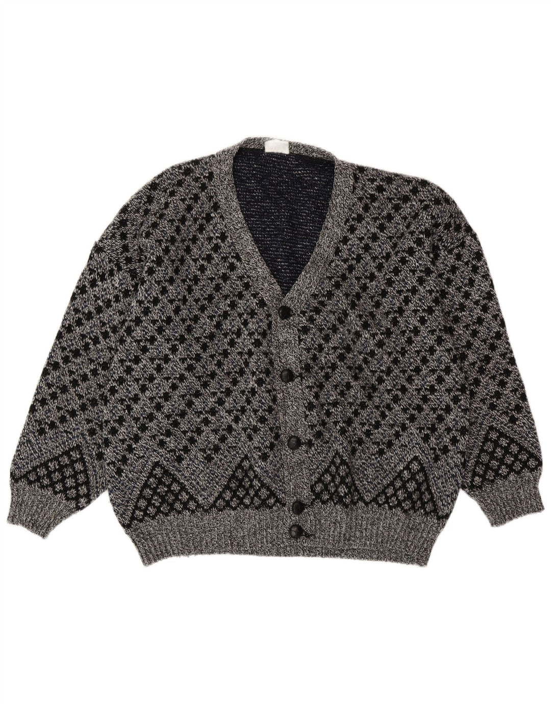 VINTAGE Herren Cardigan Pullover XL Graue geometrische Wolle