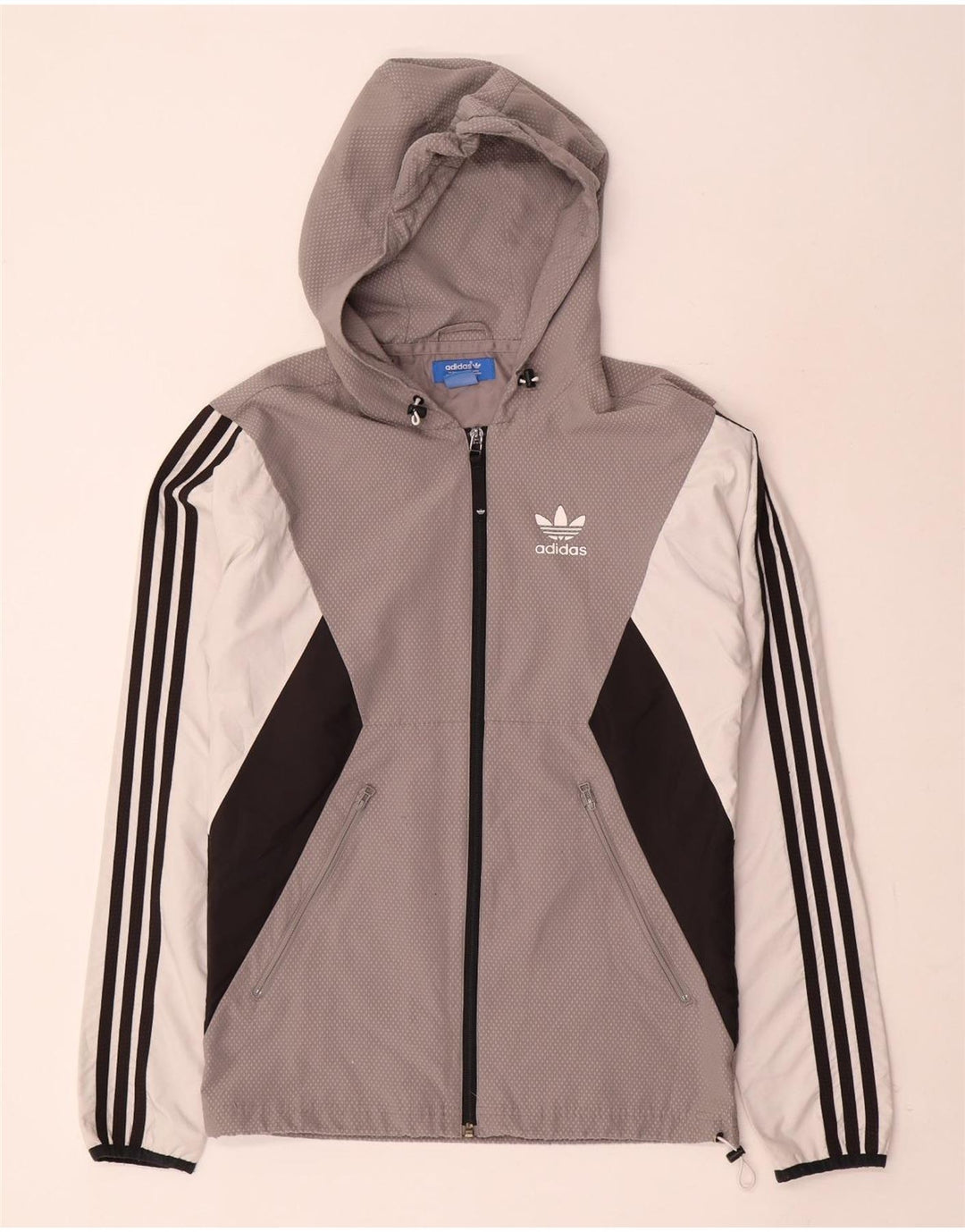 Adidas Herren-Regenjacke mit Kapuze, UK 34, XS, graues Colourblock-Polyester