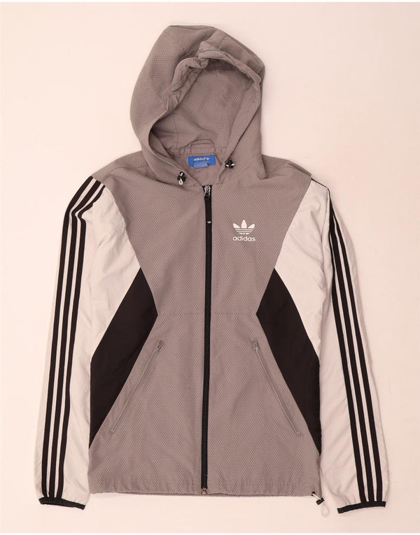 Adidas Herren-Regenjacke mit Kapuze, UK 34, XS, graues Colourblock-Polyester