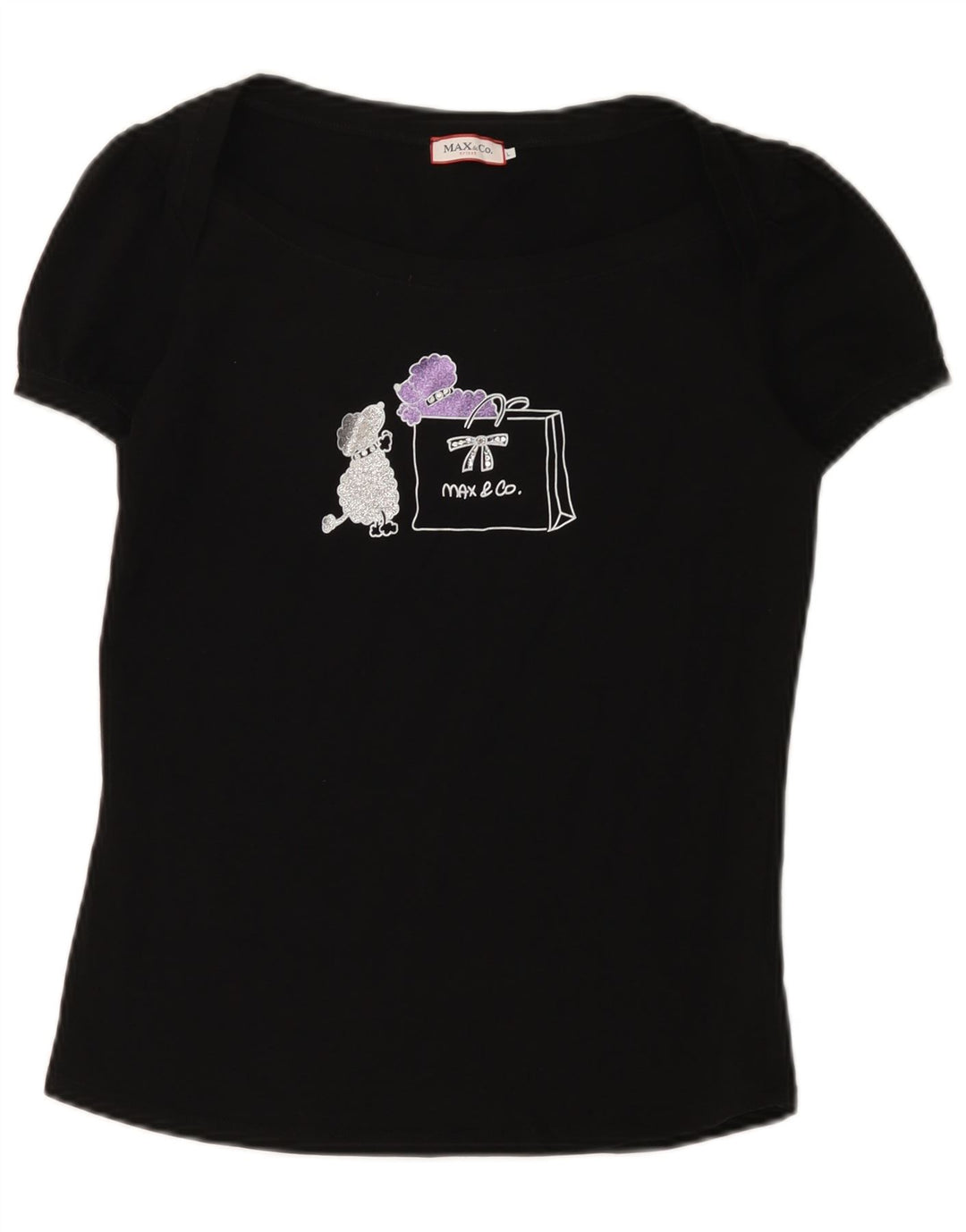 Max & Co. Damen-T-Shirt mit Grafik, UK 14, Größe L, Schwarz, Baumwolle