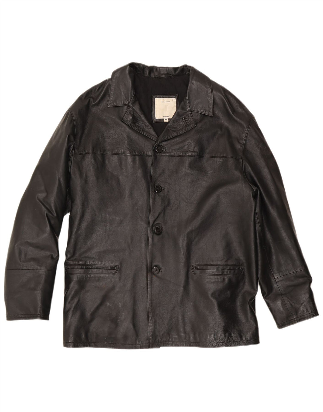 Conbipel Herren 4-Knopf-Lederblazer IT 48 Mittelschwarzes Leder