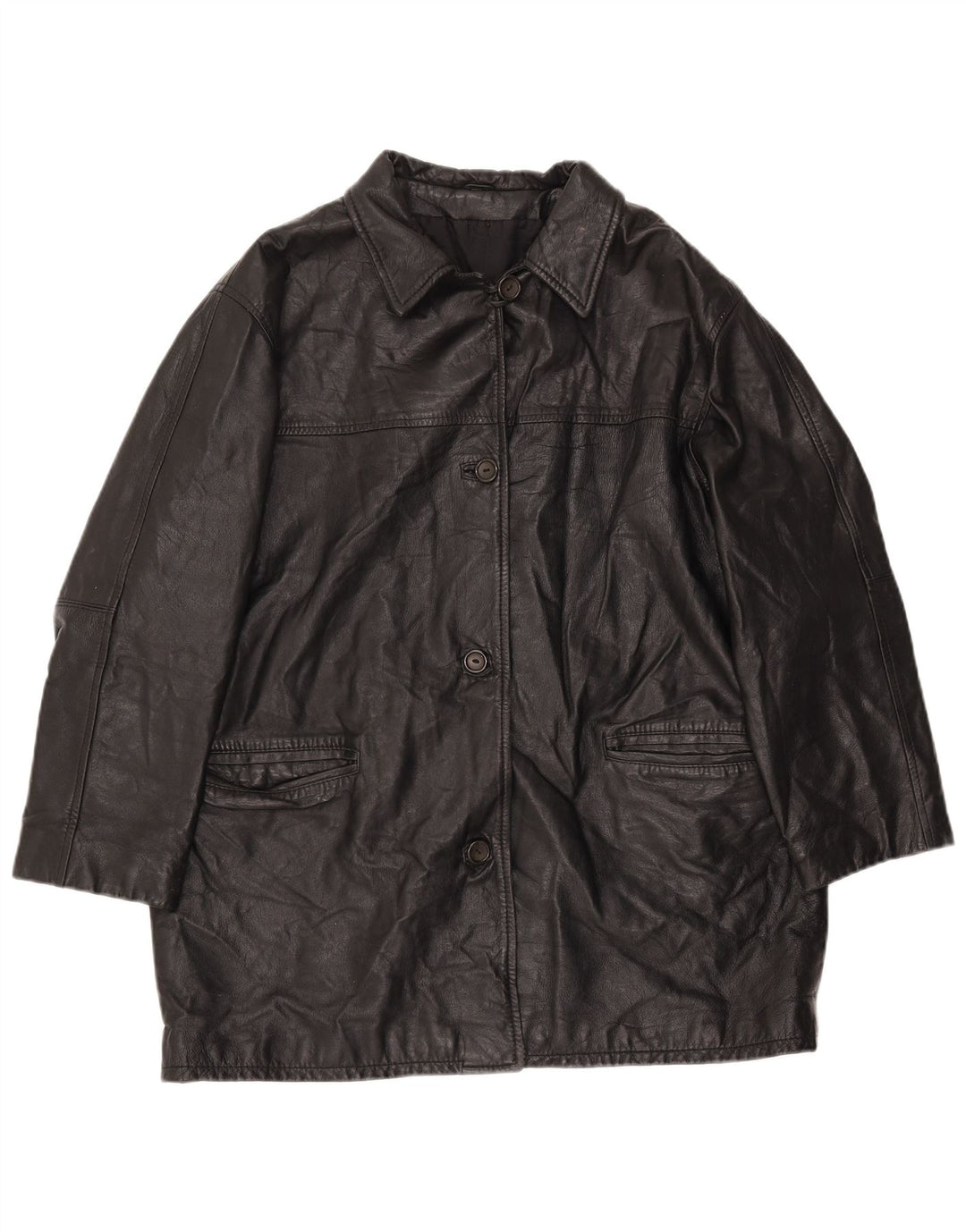 Vintage Damen Übergroße Lederjacke EU 40 Mittelschwarzes Leder