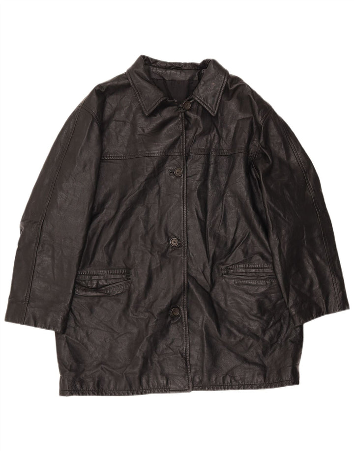 Vintage Damen Übergroße Lederjacke EU 40 Mittelschwarzes Leder