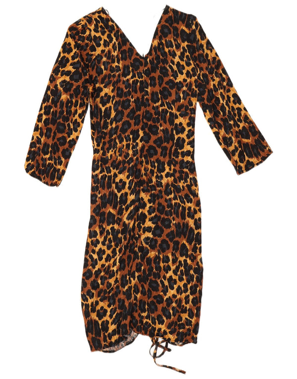 Zara Damen figurbetontes Kleid mit 3/4-Ärmeln, Größe 40, klein, braun, mit Tiermuster