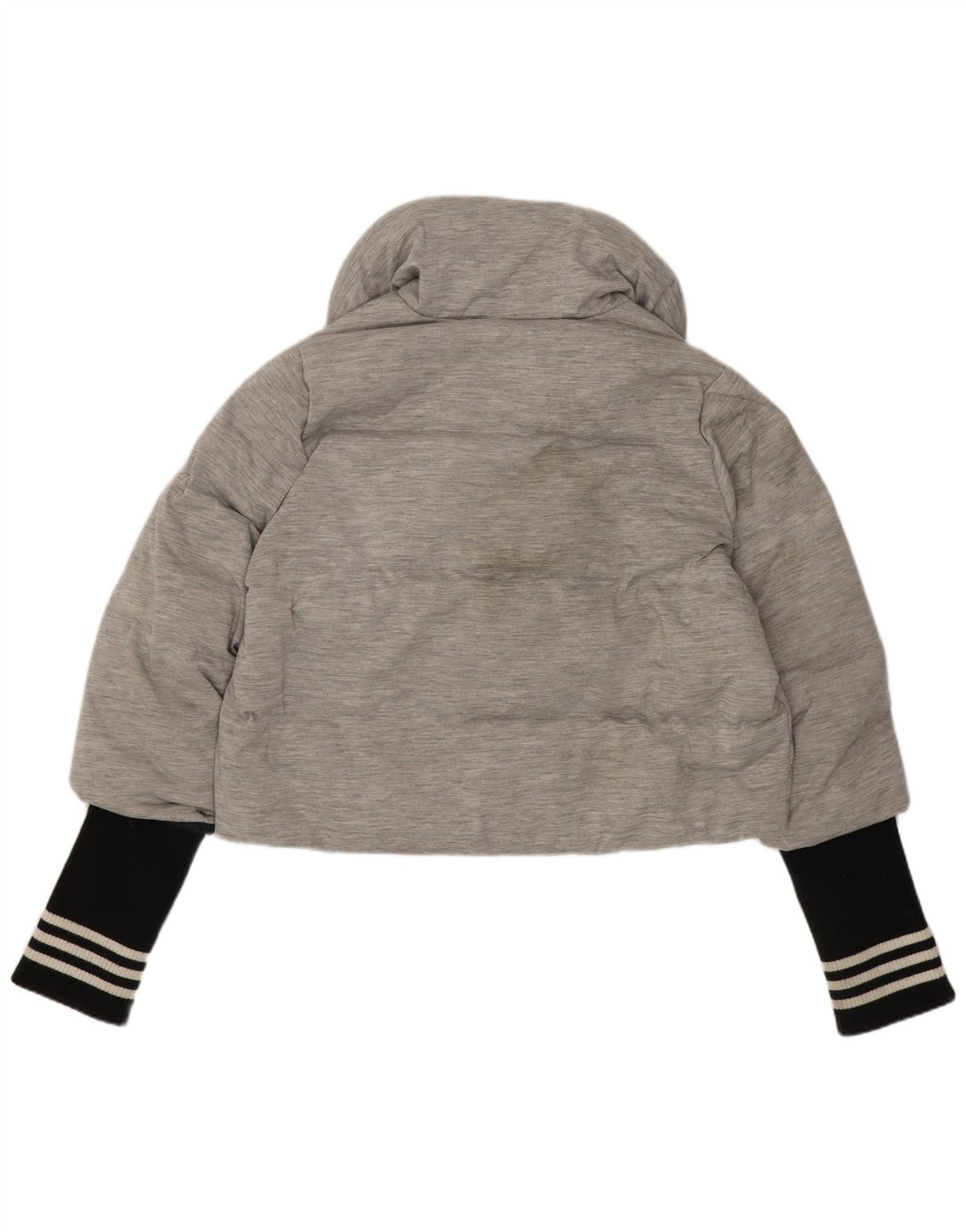 Adidas Damen Crop Wattierte Jacke UK 14 Mittelgraues Colourblock-Polyamid