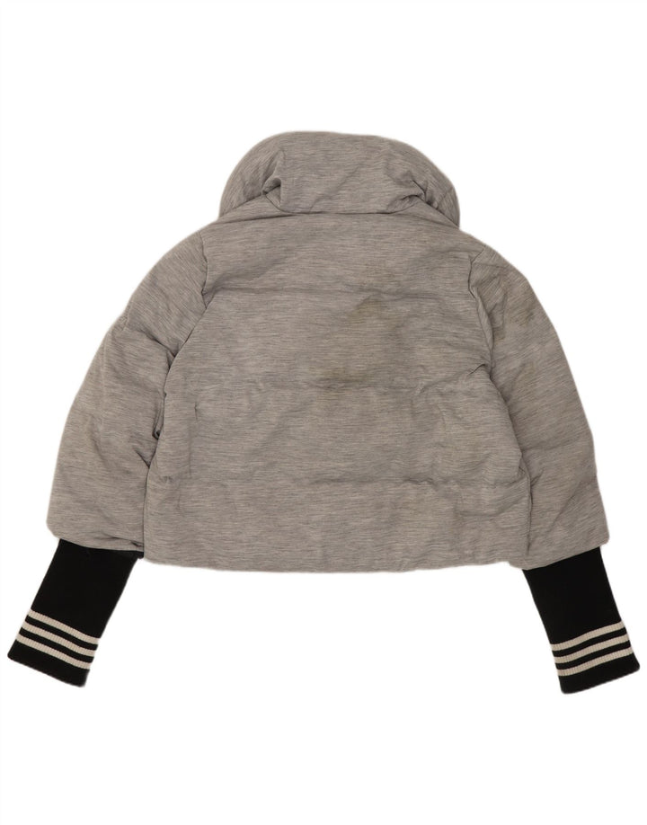 Adidas Damen Crop Wattierte Jacke UK 14 Mittelgraues Colourblock-Polyamid