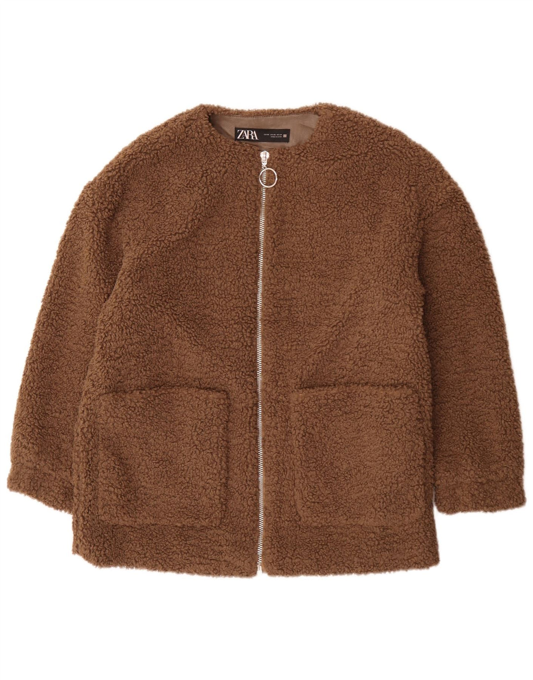 Zara Damen-Teddybär-Übergröße-Fleecejacke, UK 6, XS, braun, Polyester