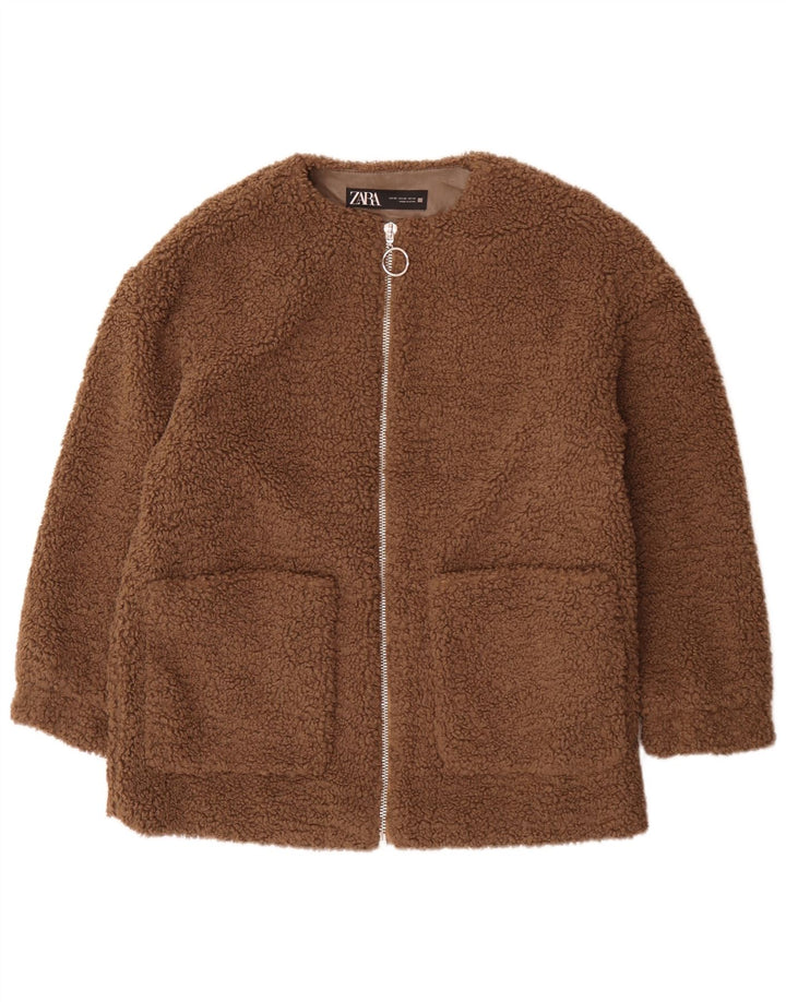 Zara Damen-Teddybär-Übergröße-Fleecejacke, UK 6, XS, braun, Polyester