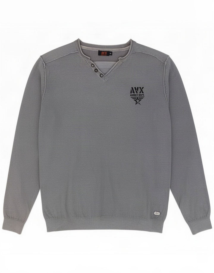 Avirex Herren-Pullover mit V-Ausschnitt, mittelgrau