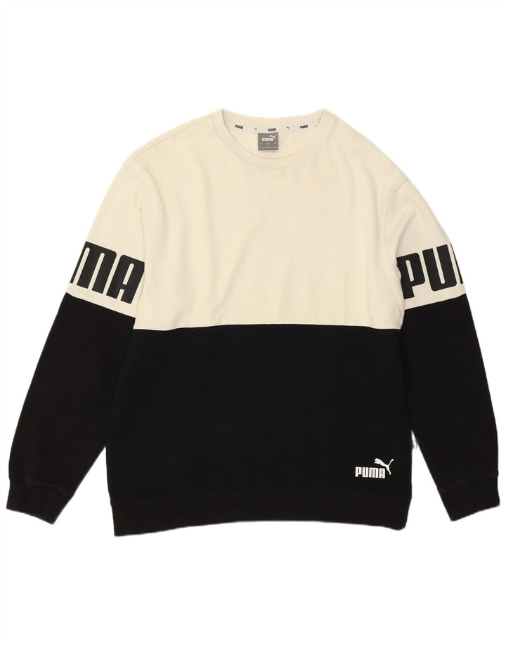Puma Herren Grafik-Sweatshirt-Pullover, groß, weiße Farbblock-Baumwolle