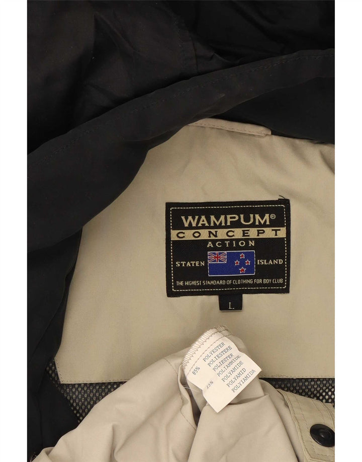 Wampum Mens Hooded Utility Jacket UK 40 Large Beige Colourblock Polyester