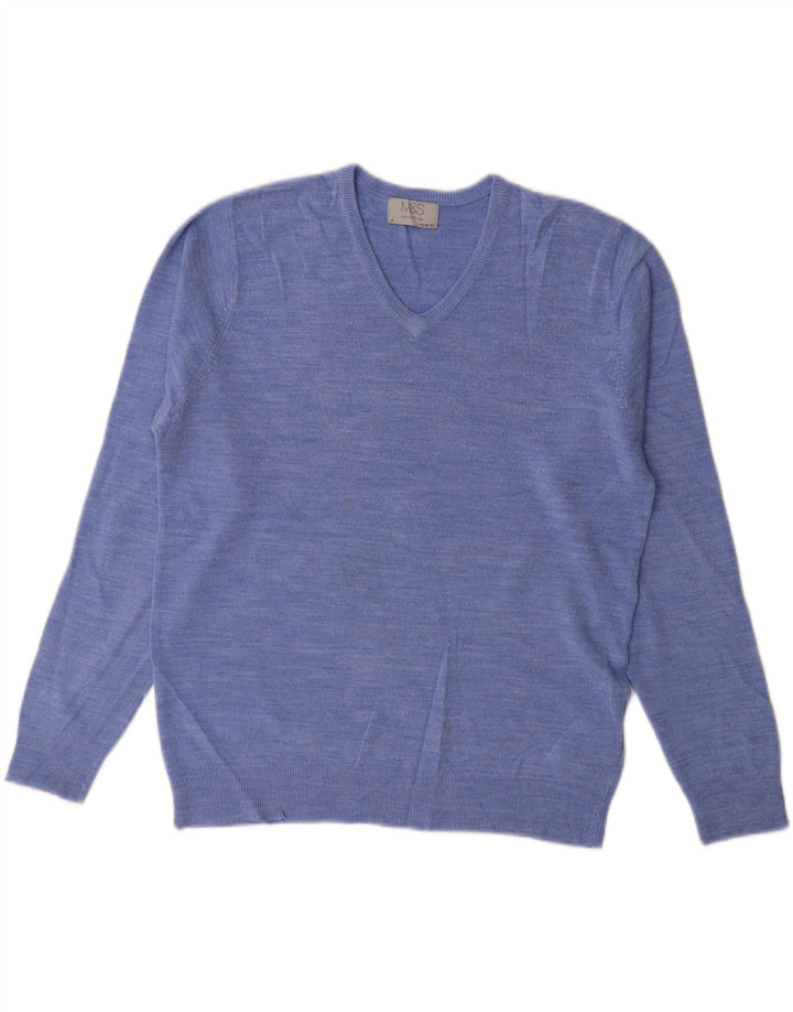 Marks & SPENCER Herren-Pullover mit V-Ausschnitt, reguläre Passform, mittelblaues Acryl