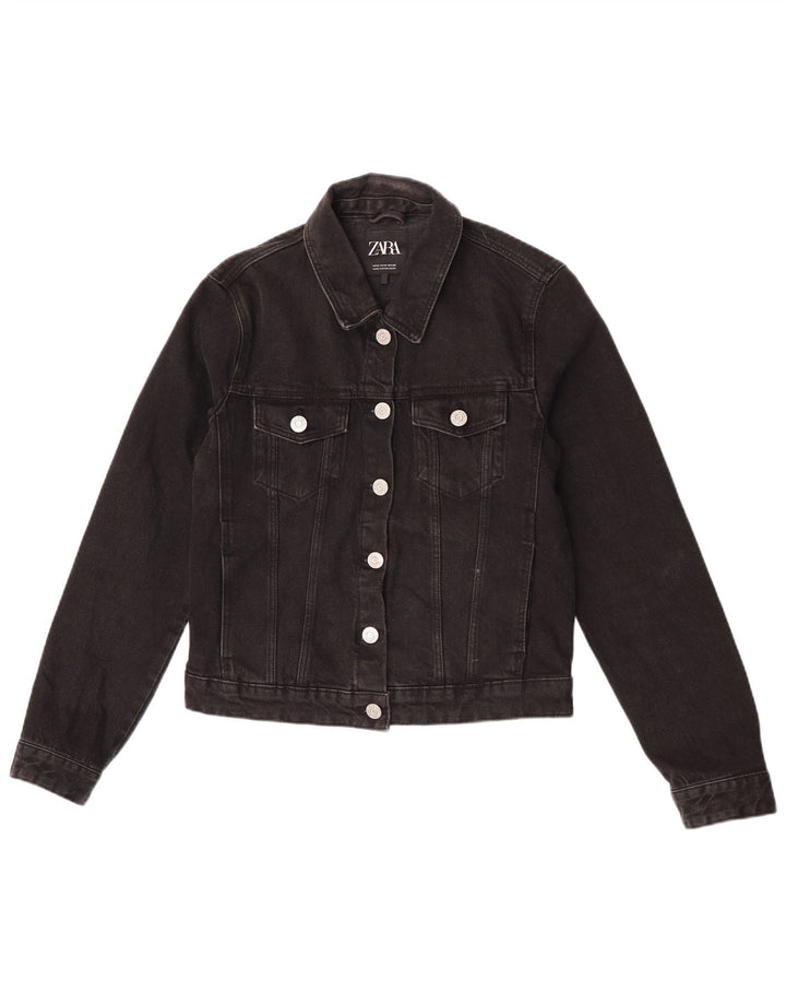 Zara Damen Crop Jeansjacke UK 12 Medium Schwarz