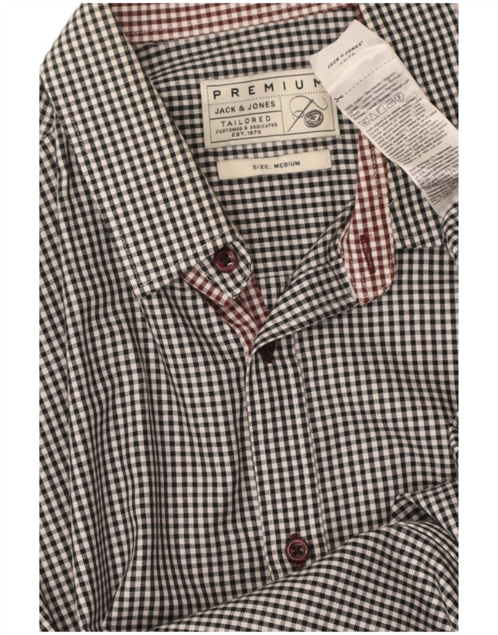 JACK & JONES Mens Tailored Flannel Shirt Medium Black Gingham Cotton