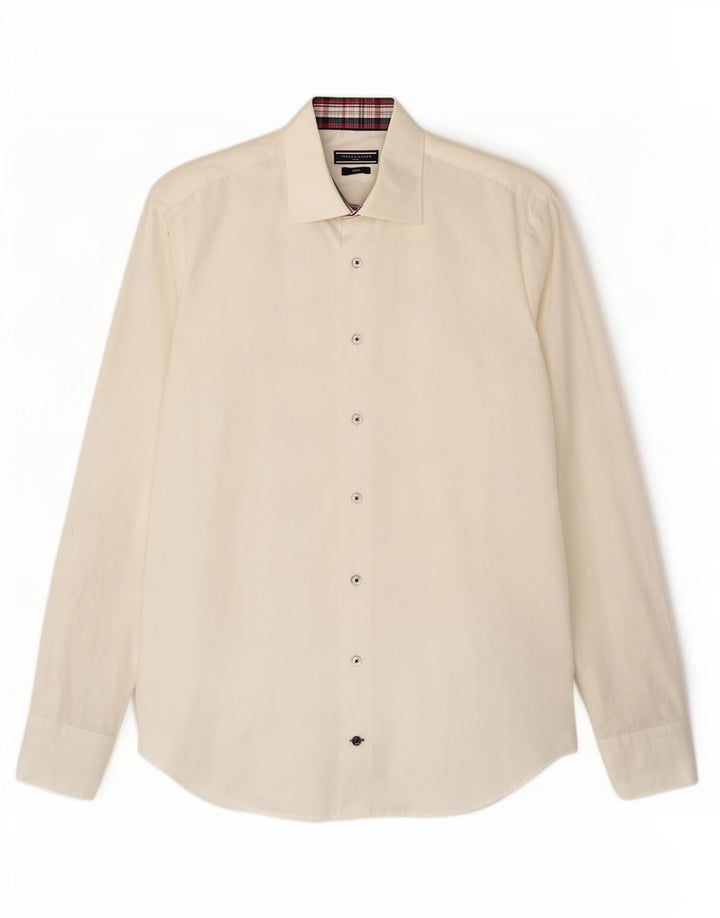 Maßgeschneidertes, tailliertes Herrenhemd von Tommy Hilfiger, Größe 40, 15 3/4, Mittel, gebrochenes Weiß