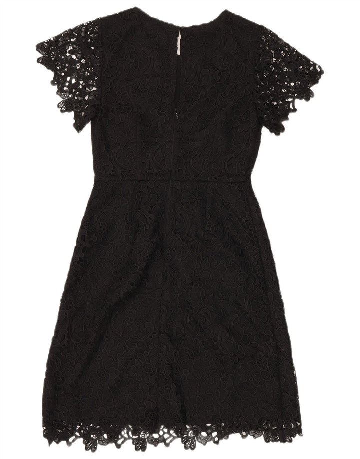 Marks & Spencer Damen Spitzen-Etuikleid, Größe S, Schwarz, Blumenmuster, Polyester