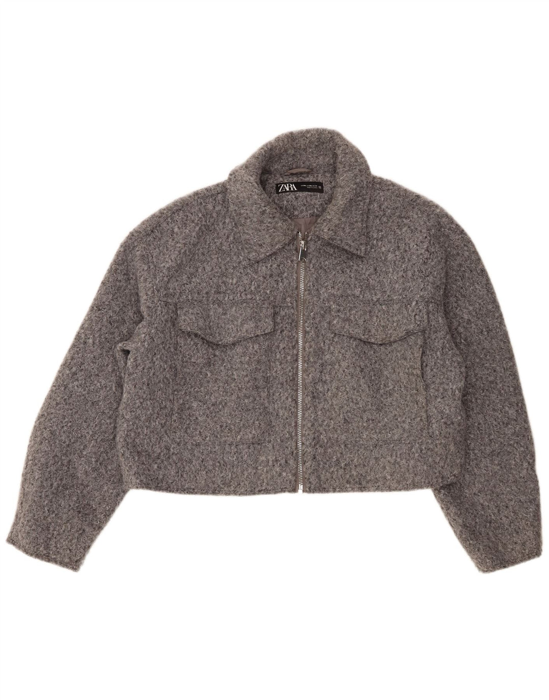 Zara Damen Crop Bomberjacke UK 20 2XL Grau Polyester