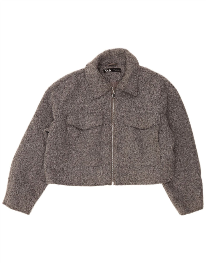 Zara Damen Crop Bomberjacke UK 20 2XL Grau Polyester