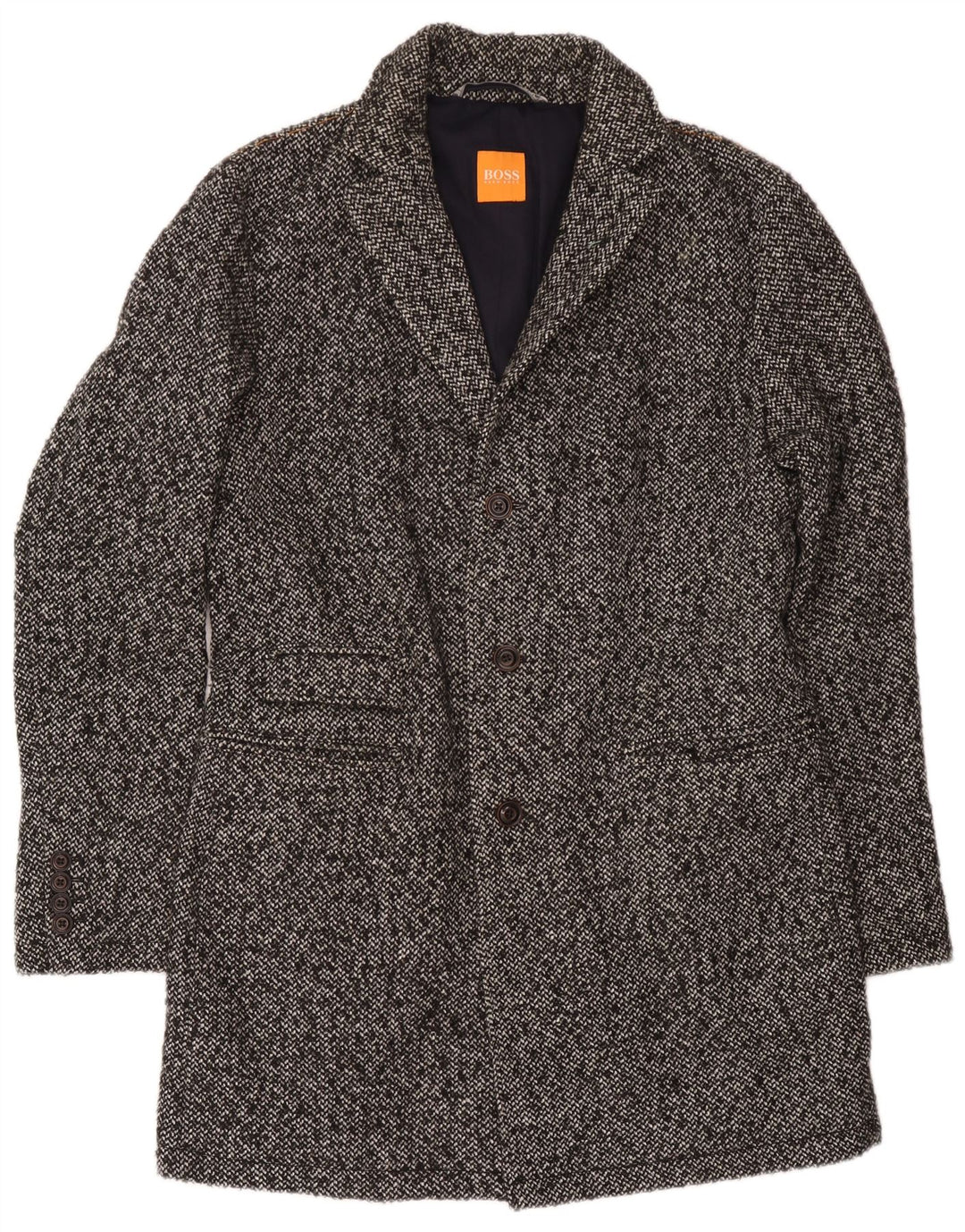 Hugo Boss Herrenmantel UK 52 XL Grau geflecktes Polyacryl