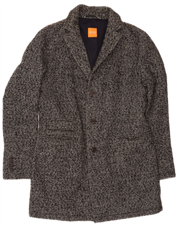 Hugo Boss Herrenmantel UK 52 XL Grau geflecktes Polyacryl