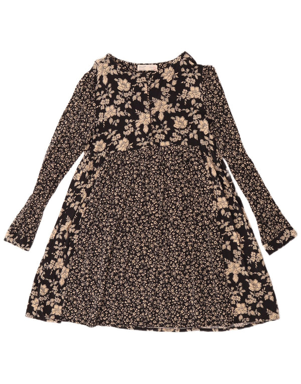 Zara Mädchen-Langarmkleid in A-Linie, 13–14 Jahre, schwarz geblümt