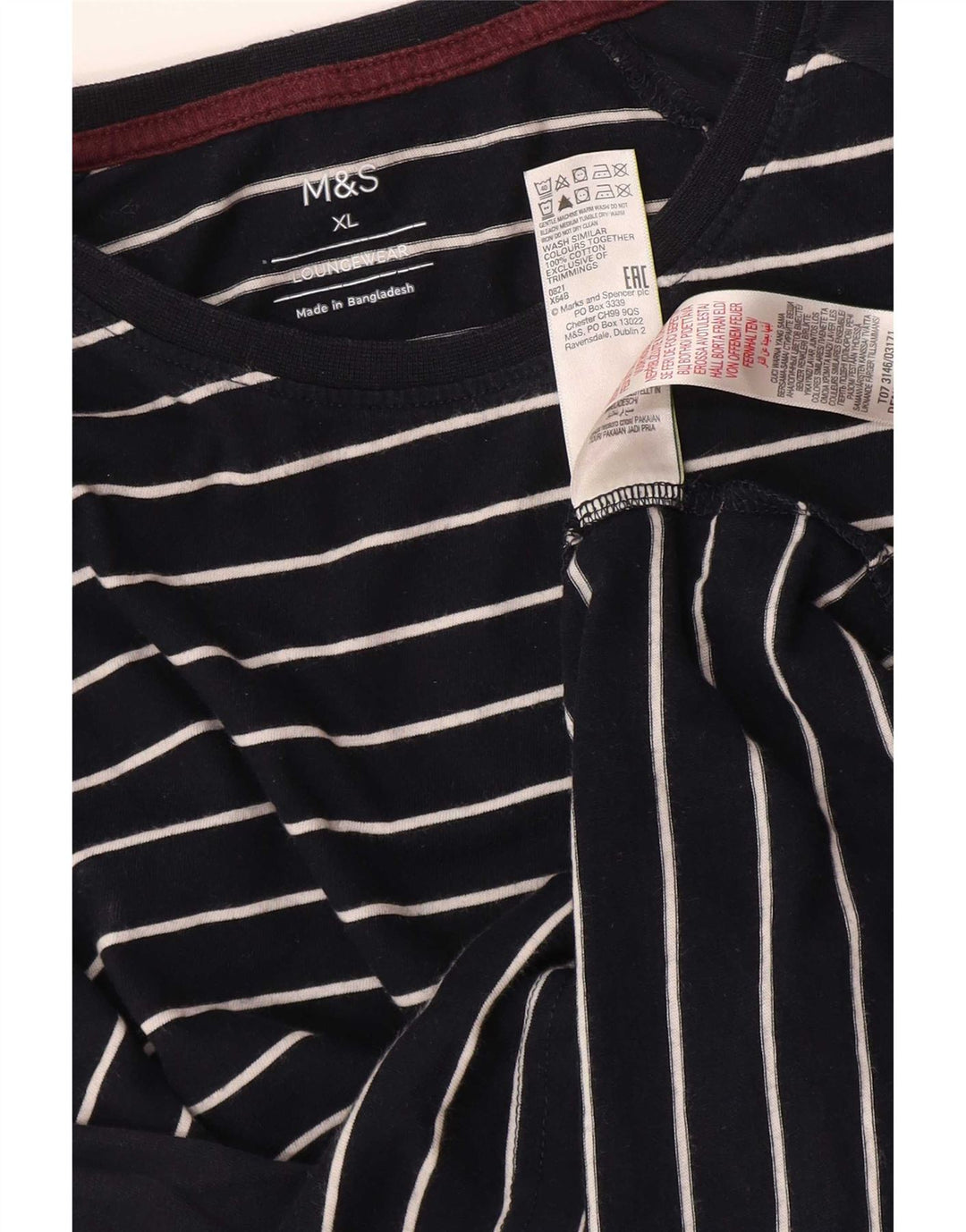 Marks & Spencer Herren-Top, langärmelig, XL, marineblau, gestreift, Baumwolle