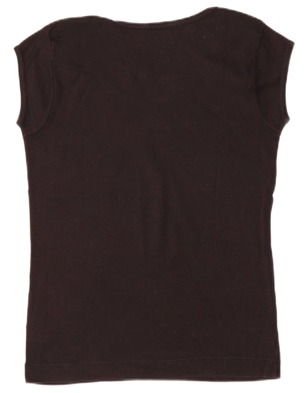 SISLEY Damen Grafik-T-Shirt-Oberteil UK 14 Große schwarze Baumwolle